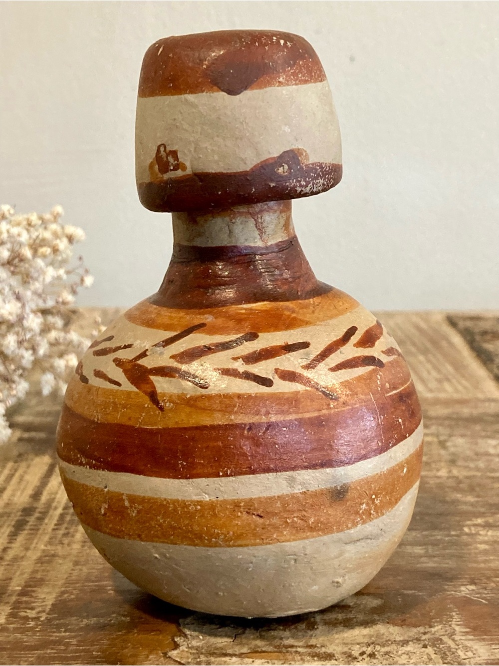 Vintage Rustic Terracotta Decorative Bottle and Cup Set in Earthy Brown & Cream - Picture 16 of 16